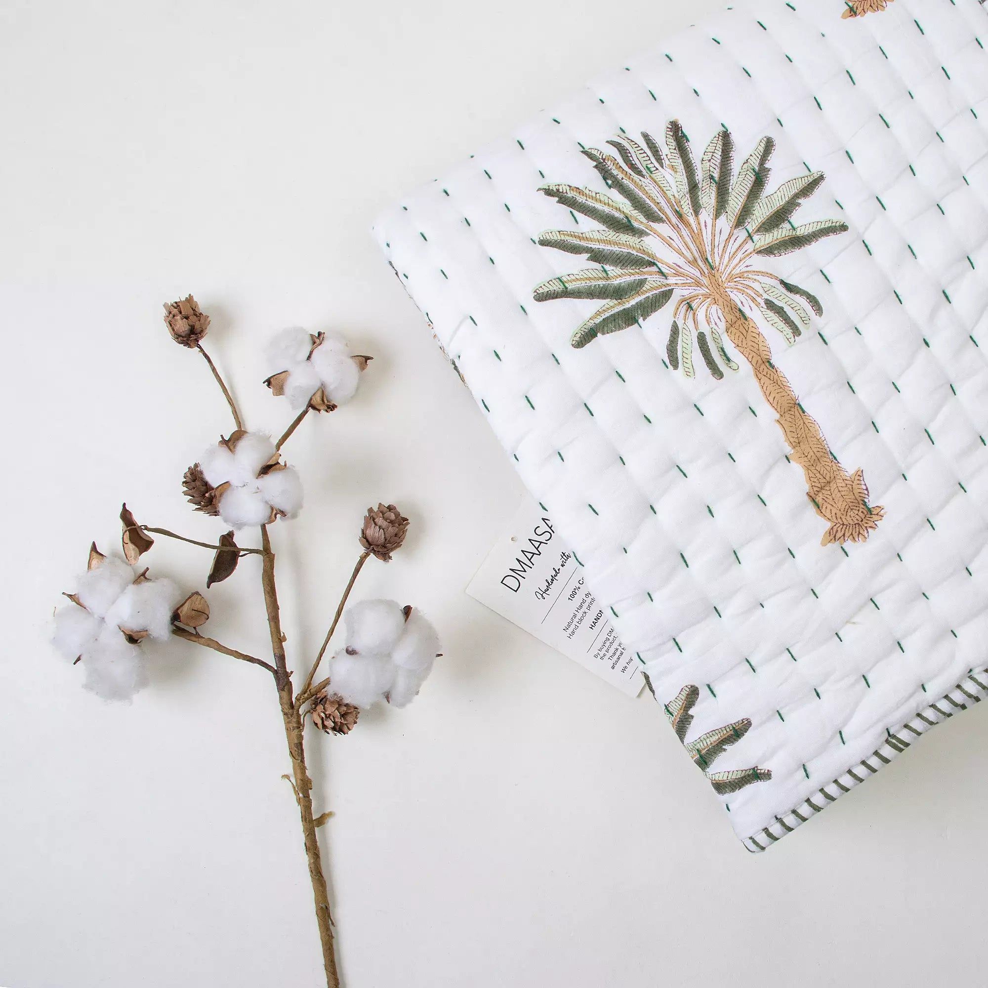 Reversible Green Palm Tree Kantha Cotton Soft Baby Quilts 105